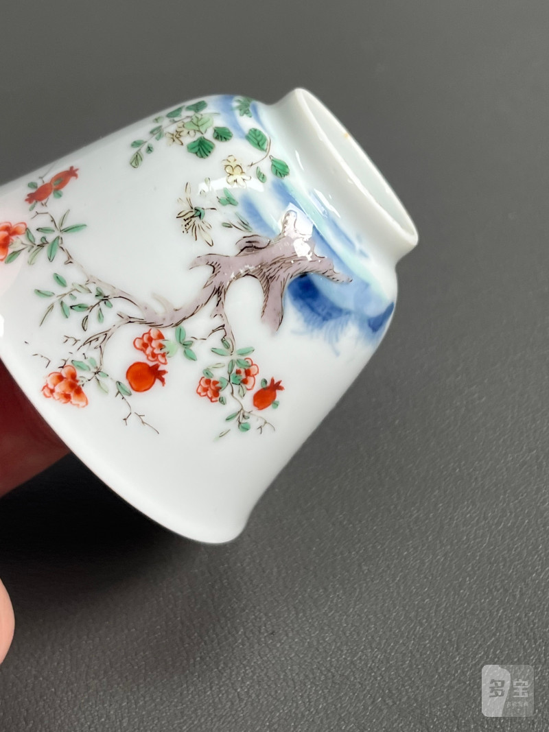 清雍正  五彩五月石榴花神杯 - 图20